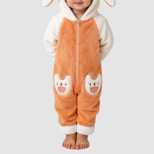 Rabbit hooded girl's thick onesie pajamas