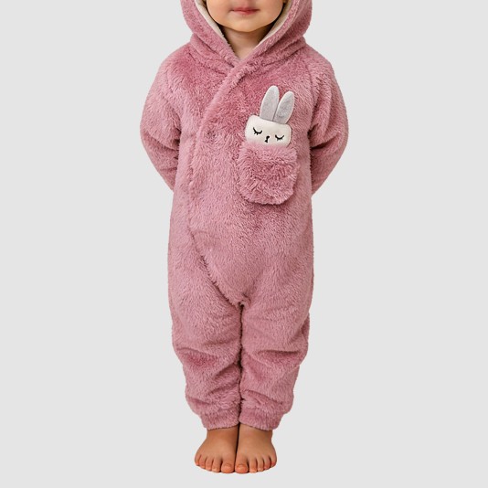 Cute hooded girls' thick onesie pajamas