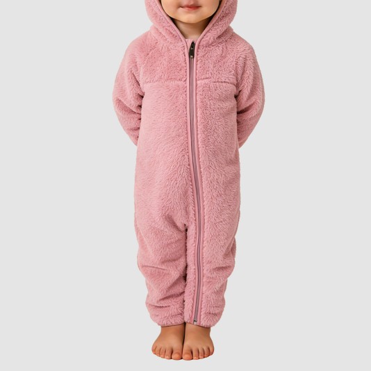 Plush cartoon bear ear girls' thick bodysuit pajamas