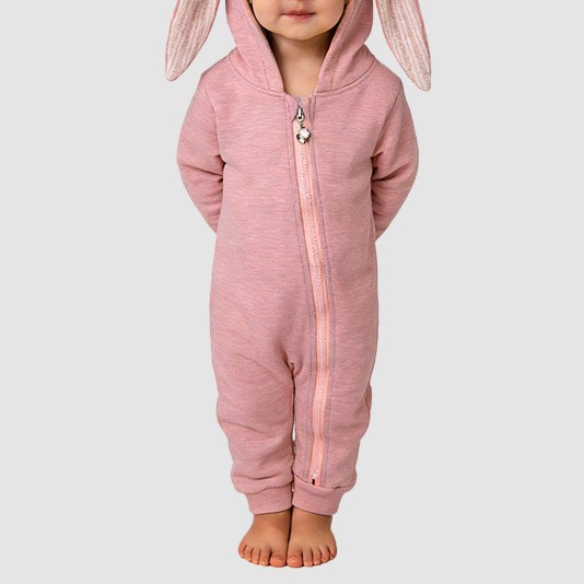 Bunny ear hooded girls' thick onesie pajamas