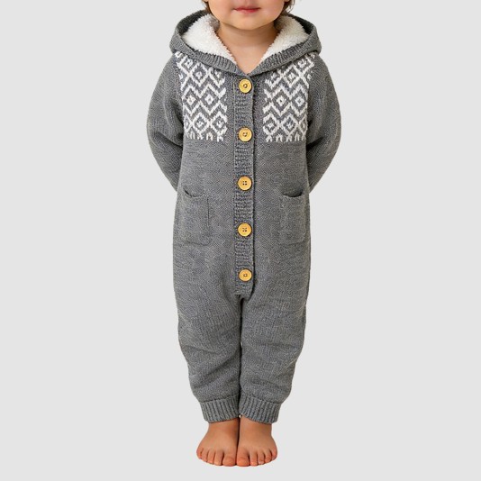 Knitted button girls' thick onesie pajamas