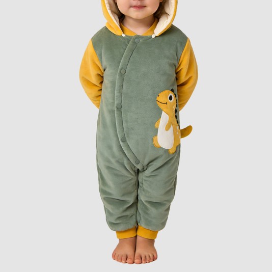 Dinosaur cartoon girls' thick onesie pajamas