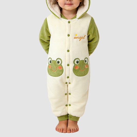 Frog cartoon girl's thick onesie pajamas