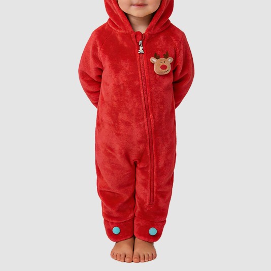 Red plush thick onesie pajamas for girls