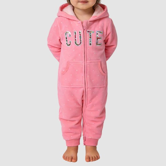 Hooded double zipper girls' thick onesie pajamas
