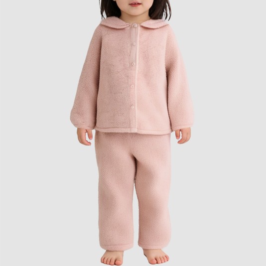 Pink coral fleece girls' pajama set
