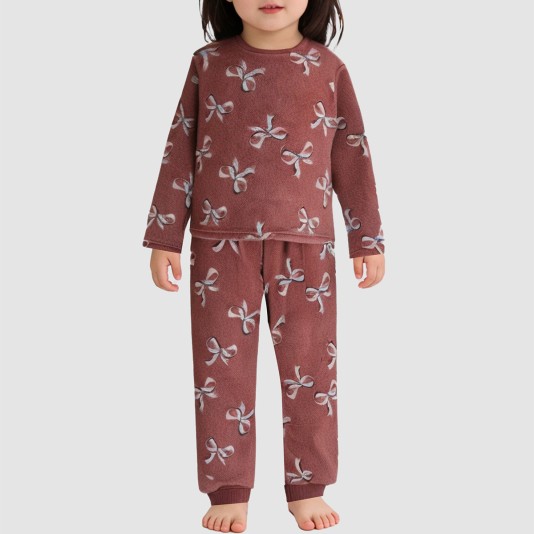 High-quality bow-print girls' pajama set