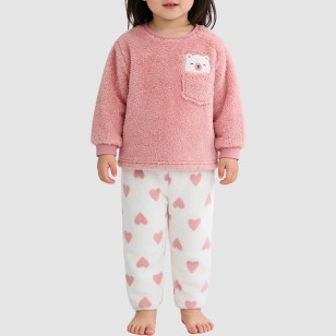 Fashionable coral fleece girls' thick pajama set