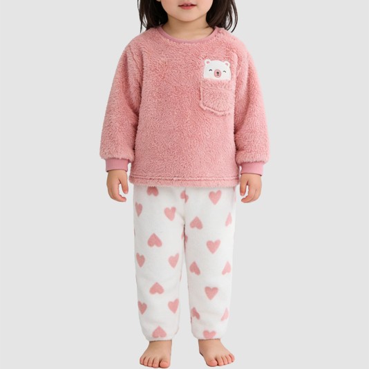 Fashionable coral fleece girls' thick pajama set