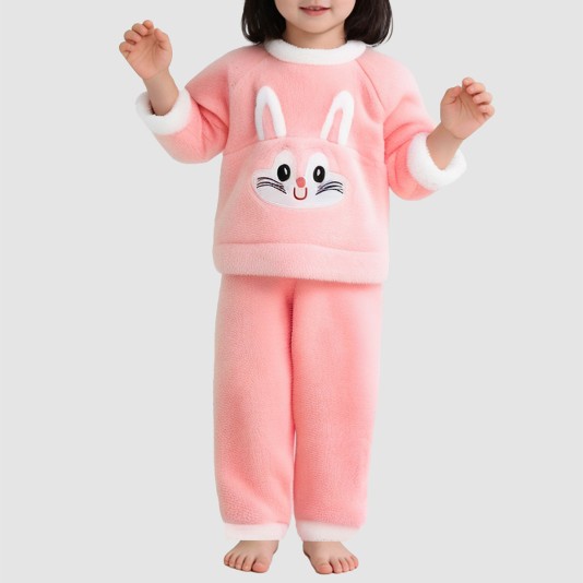 Cute plush thick pajama set for girls