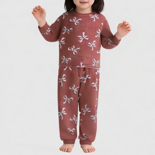 High-quality bow-print girls' pajama set
