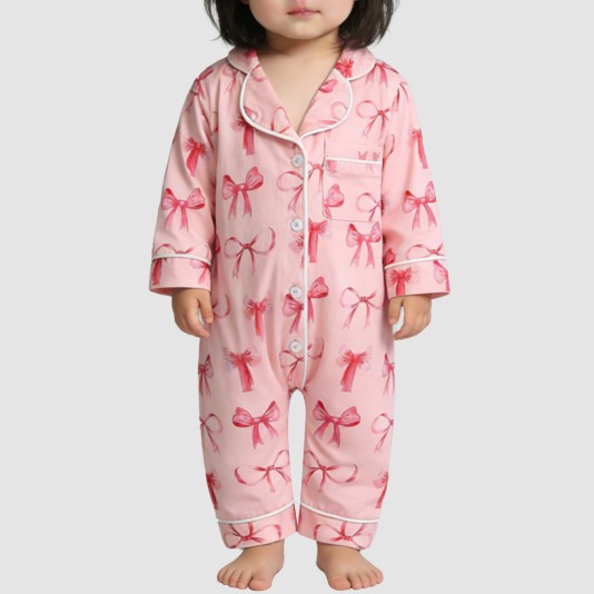 Stylish collared girls' thin onesie pajamas