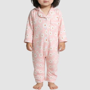 Floral print girls' thin onesie pajamas