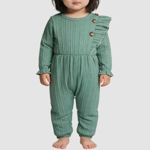 Green round-neck girls' one-piece pajamas