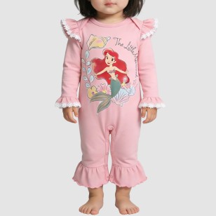Pink ruffled girls' thin onesie pajamas