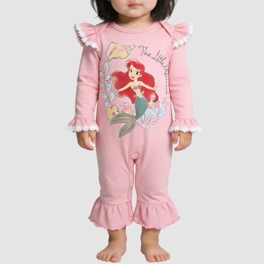Pink ruffled girls' thin onesie pajamas