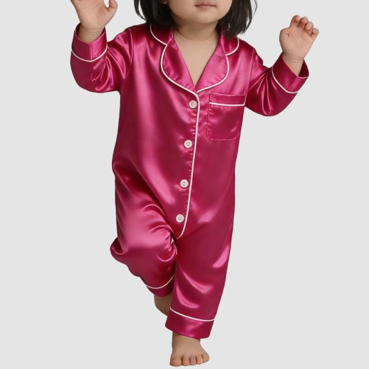 Button-down satin girls' thin onesie pajamas