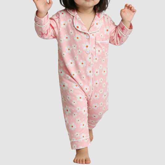 Floral print girls' thin onesie pajamas