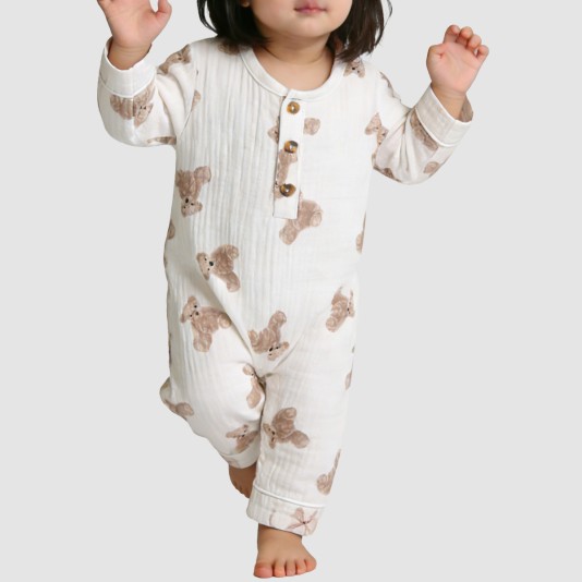 Bear print girls' thin onesie pajamas