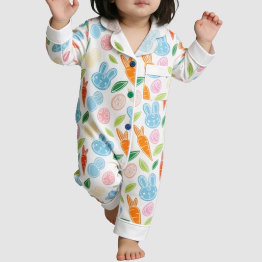 Colorful printed girls' thin onesie pajamas