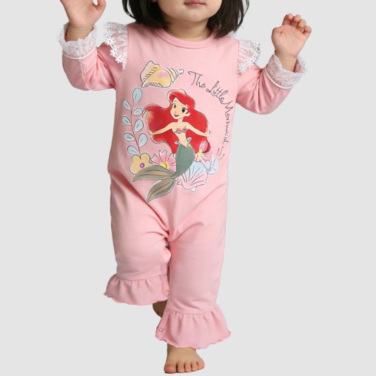 Pink ruffled girls' thin onesie pajamas