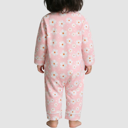 Floral print girls' thin onesie pajamas