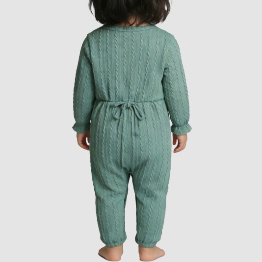 Green round-neck girls' one-piece pajamas