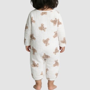 Bear print girls' thin onesie pajamas