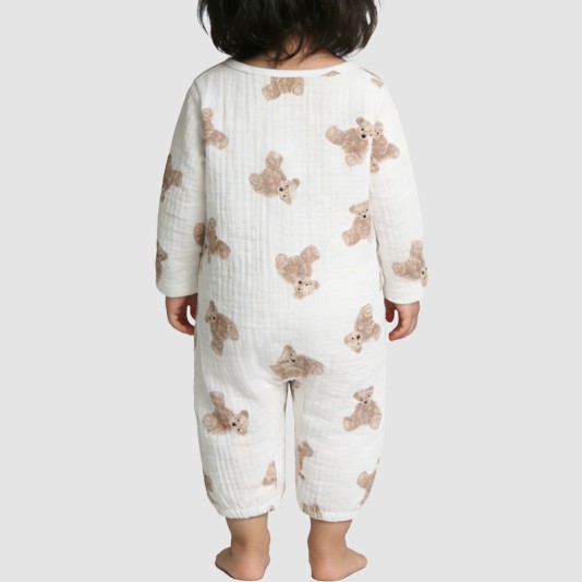 Bear print girls' thin onesie pajamas