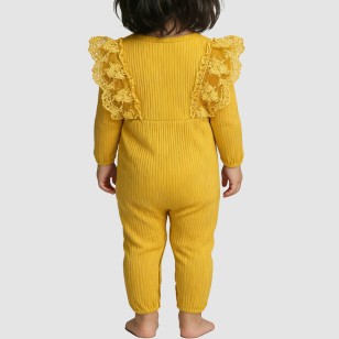 Yellow knitted girls' thin onesie pajamas