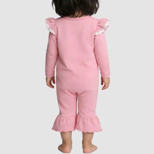 Pink ruffled girls' thin onesie pajamas