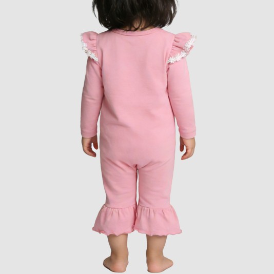 Pink ruffled girls' thin onesie pajamas