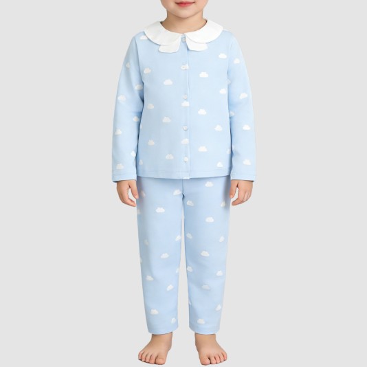 Blue soft cotton girls' pajama set