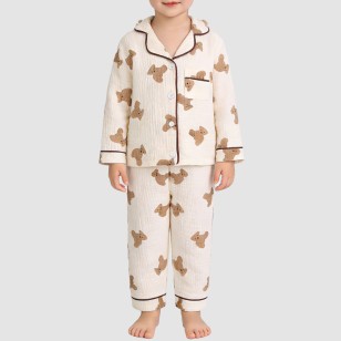 Bear print cotton girls' pajama set