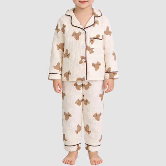Bear print cotton girls' pajama set