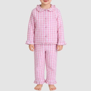 Pink checkered comfortable girls' pajama set