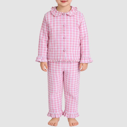 Pink checkered comfortable girls' pajama set