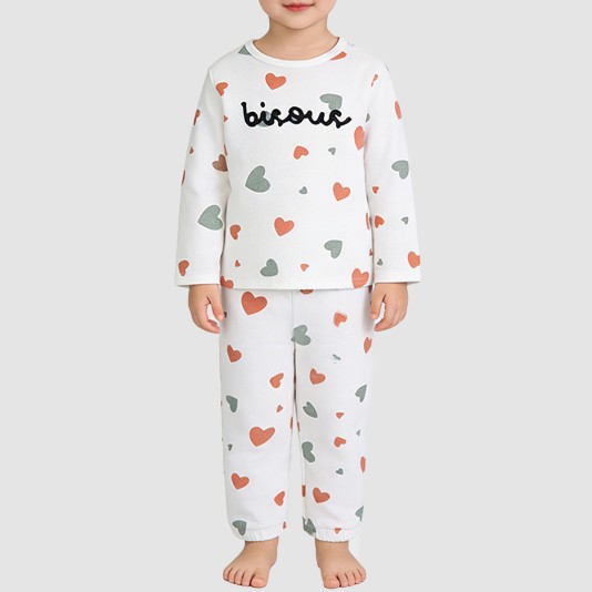 Cartoon heart-shaped velvet girls' pajama set