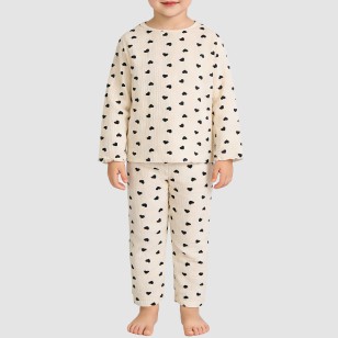 Heart-print casual girls' pajama set