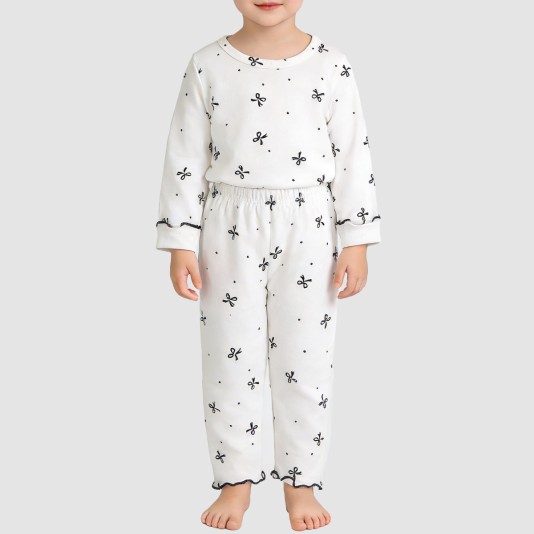 Bowknot print breathable girls' pajama set