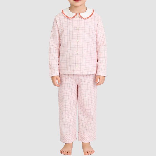 Checkered loose-fitting girls' pajama set