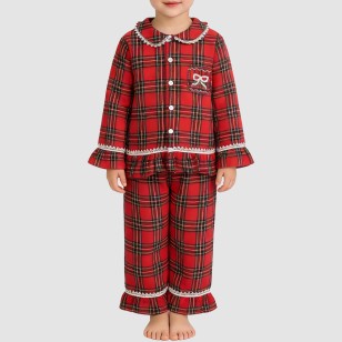 High-quality red plaid girls' pajama set
