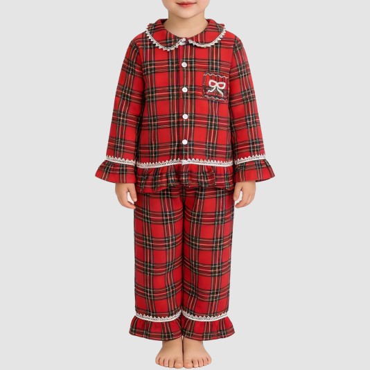 High-quality red plaid girls' pajama set