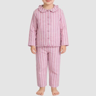 Pink striped ruffled girls' pajama set