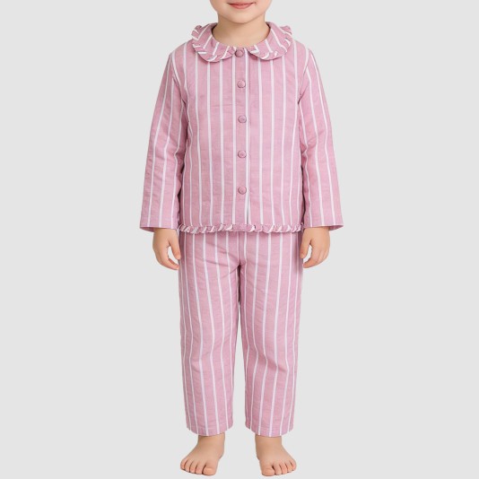 Pink striped ruffled girls' pajama set