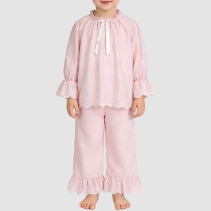 Simple pink pleated girls' pajama set