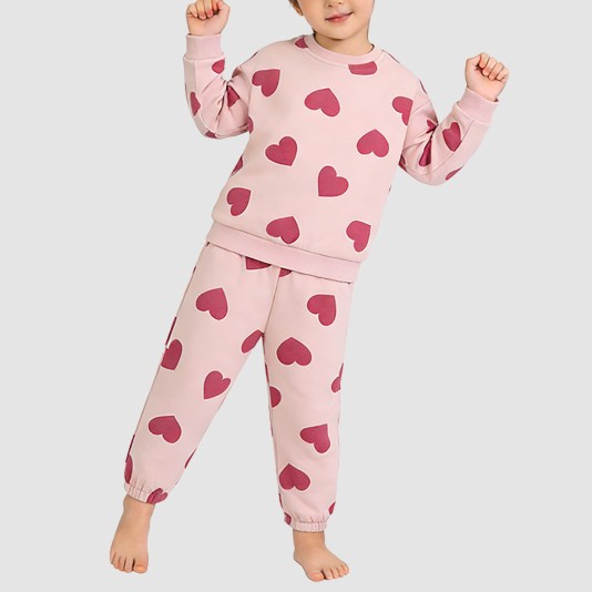 Heart-print comfortable girls' pajama set