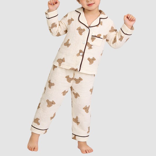 Bear print cotton girls' pajama set