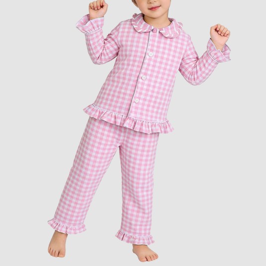 Pink checkered comfortable girls' pajama set