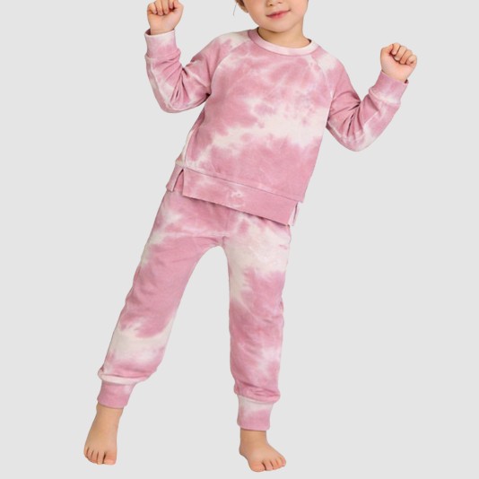 Tie-dye waffle knit girls' pajama set